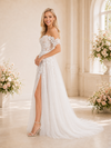 ChicSew Elegant A-Line Off The Shoulder Lace Tulle Long Wedding Dresses With Side Slit