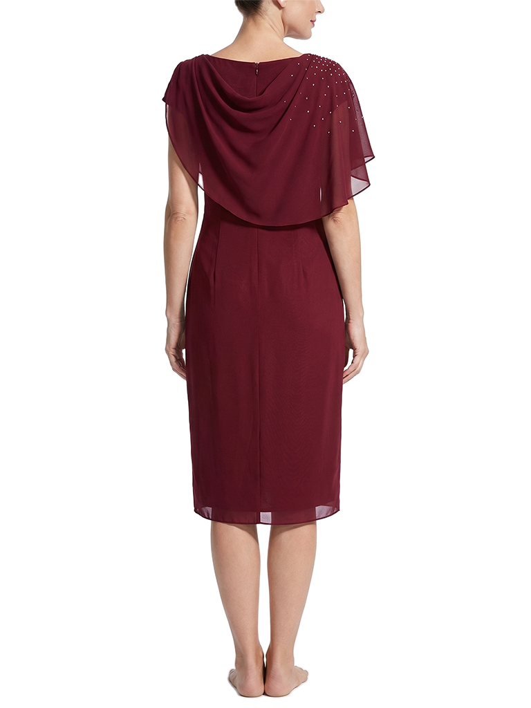 ChicSew Unique Cowl Neck Tea Length Chiffon Mother Of The Bride Dresses Beaded Cape Sleeve