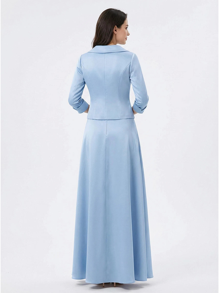 ChicSew V-Neck 3/4 Sleeve Satin A-Line Floor-Length Elegant Mother of the Bride Dresses
