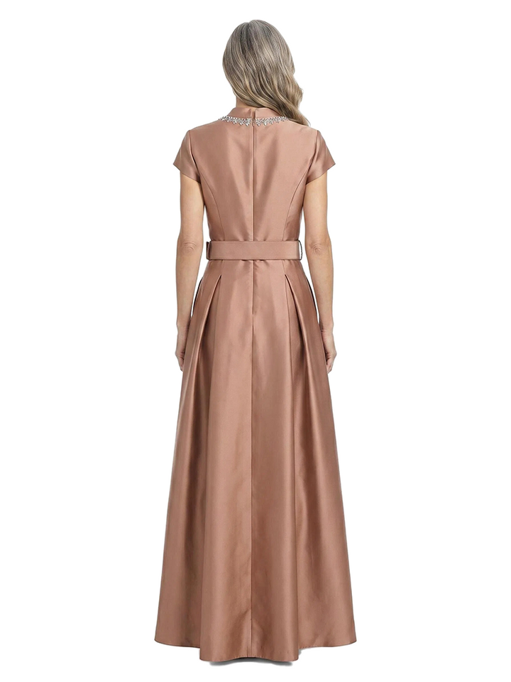 ChicSew Elegant V-Neck Mother Of The Bride Dresses Short Sleeves Satin A-Line Party Gown