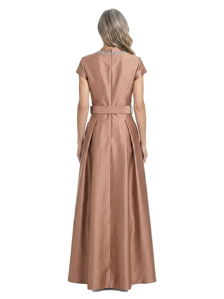 ChicSew Elegant V-Neck Mother Of The Bride Dresses Short Sleeves Satin A-Line Party Gown