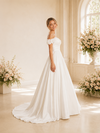 ChicSew Modern Satin Off The Shoulder A-Line Long Wedding Dress With Pleats