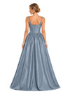 ChicSew Spaghetti Straps Square Boning Soft Satin A-Line Floor-Length Long Bridesmaid Dress