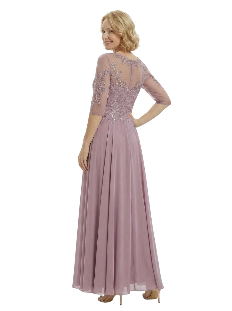 Elegant V-Neck Half Sleeves A-Line Chiffon Mother Of The Bride Dress