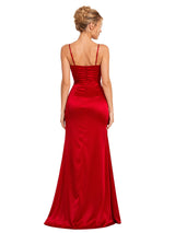 ChicSew Spaghetti Straps Soft Satin Mermaid Ruched Side Slit Floor Bridesmaid Dresses