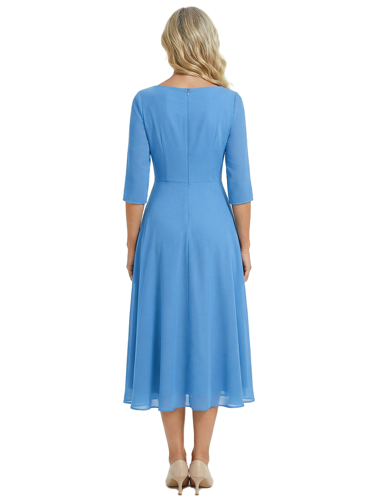 ChicSew Modern V-Neck Tea-Length Mother Of The Bride Dress Chiffon Fit Flare