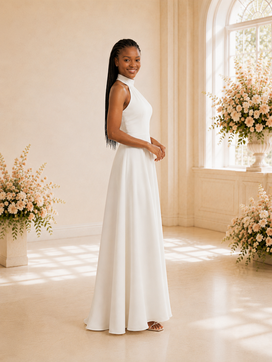 ChicSew Simple Halter Sleeveless Chiffon A-Line Floor-Length Wedding Dress