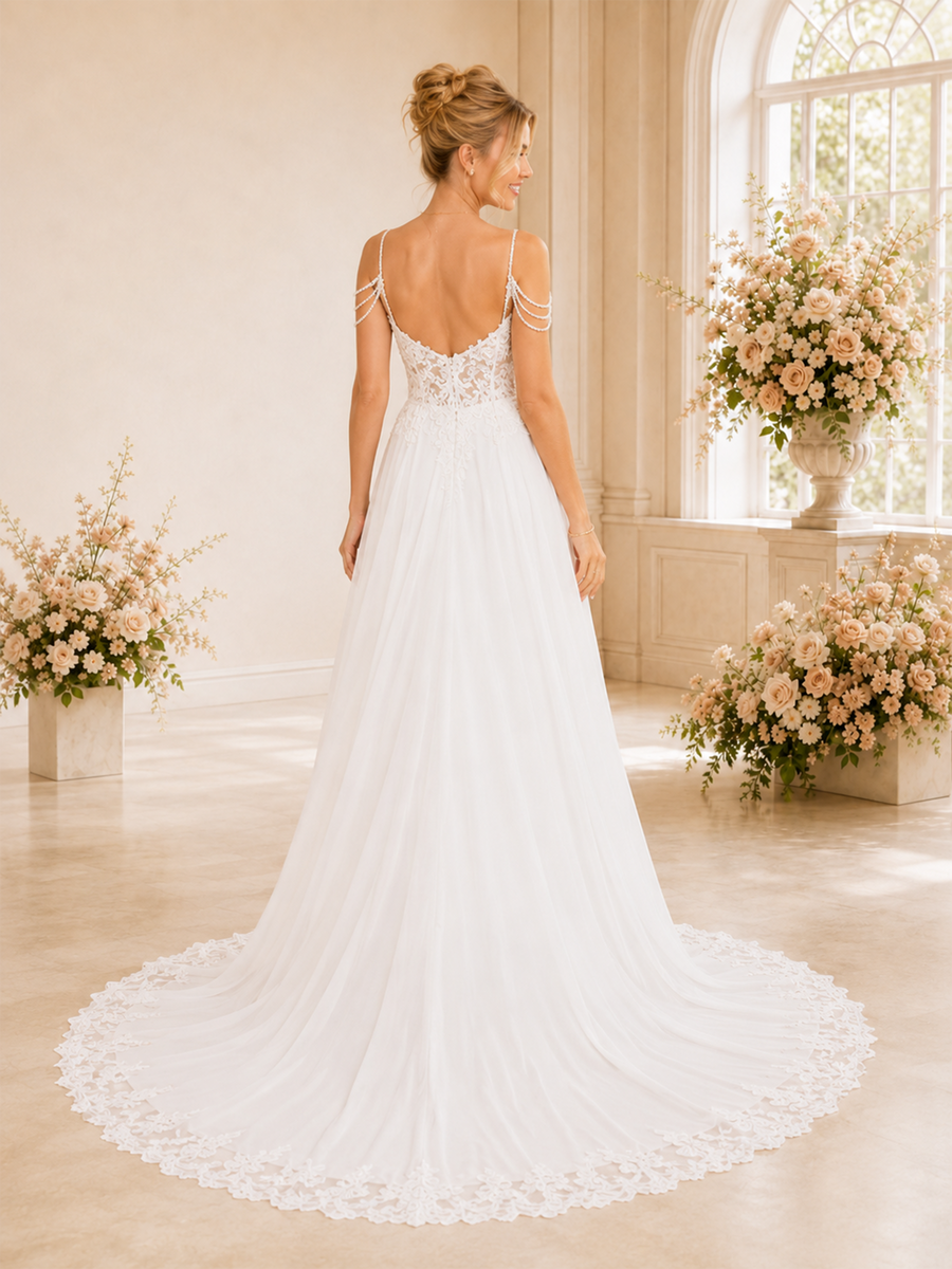 ChicSew Beautiful A-line Spaghetti Straps Lace Tulle Maxi Wedding Dresses Online