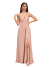 Sexy V-Neck A-Line Soft Satin Beauty Long Bridesmaid Dresses Online