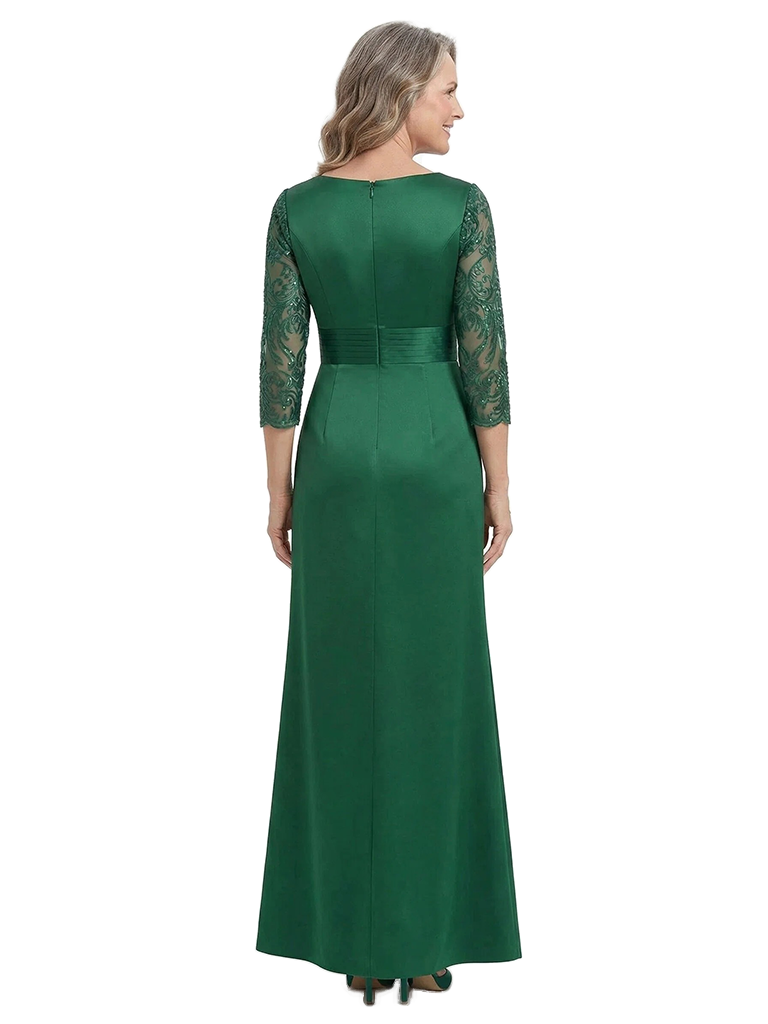 ChicSew Jewel Lace Long Sleeve Satin Floor-Length Mermaid Mother of the Bride Dresses