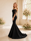 ChicSew Fancy Unique Off The Shoulder Lace Crepe Mermaid Maxi Wedding Dress With Applique