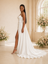 ChicSew Fancy Unique Mermaid Satin Spaghetti Straps Side Slit Wedding Dress With Overskirt