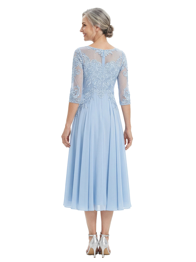 ChicSew Modern Tea-Length Mother Of The Bride Dress Chiffon A-Line With Illusion Lace Bodice