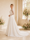 ChicSew Elegant V-Neck Long Sleeves Lace Satin A-Line Long Wedding Dresses With Train