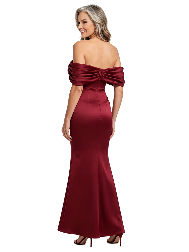 ChicSew Pretty Off Shoulder Pleated Satin Mermaid Mother Of The Bride Evening Dress