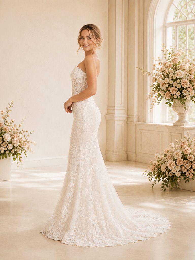 ChicSew Modern Sweetheart Sleeveless Mermaid Lace Tulle Maxi Wedding Dress