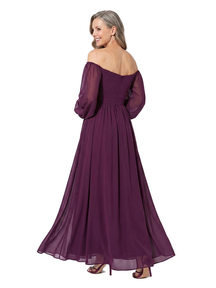 ChicSew Off The Shoulder Sweetheart Long Sleeves Chiffon A-Line Mother Of The Groom Dress