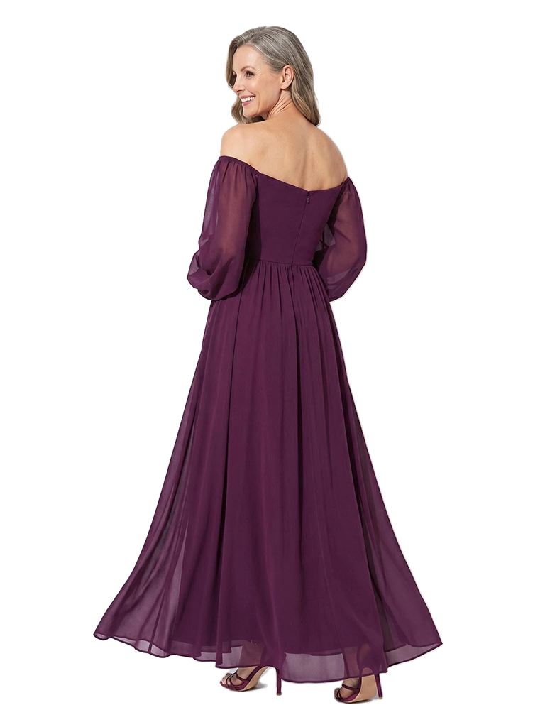 ChicSew Off The Shoulder Sweetheart Long Sleeves Chiffon A-Line Mother Of The Groom Dress