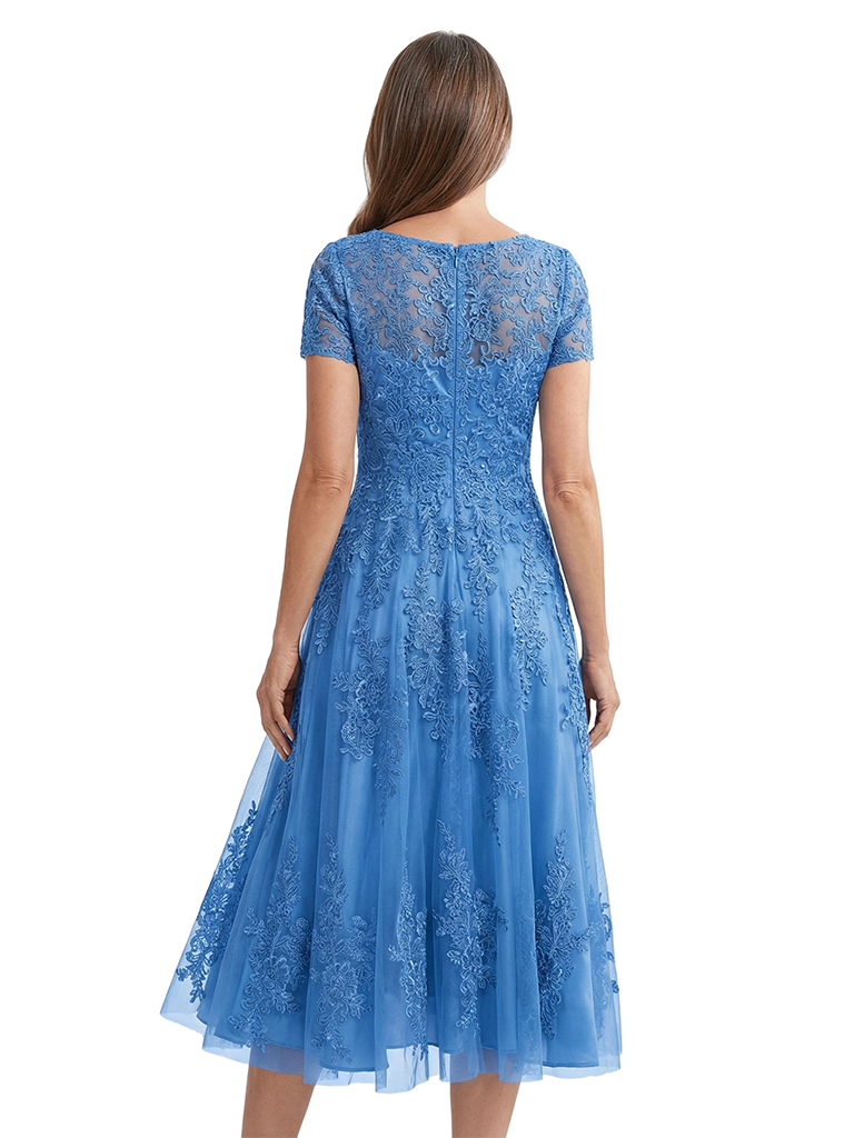 ChicSew Classy Tea Length Lace Applique Chiffon Mother Of The Groom Dress A-Line Tulle Gown