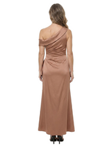 ChicSew Asymmetrical Straps Satin Ruched Mother Of The Bride Gowns Ruffle Side Slit Sheath Gown