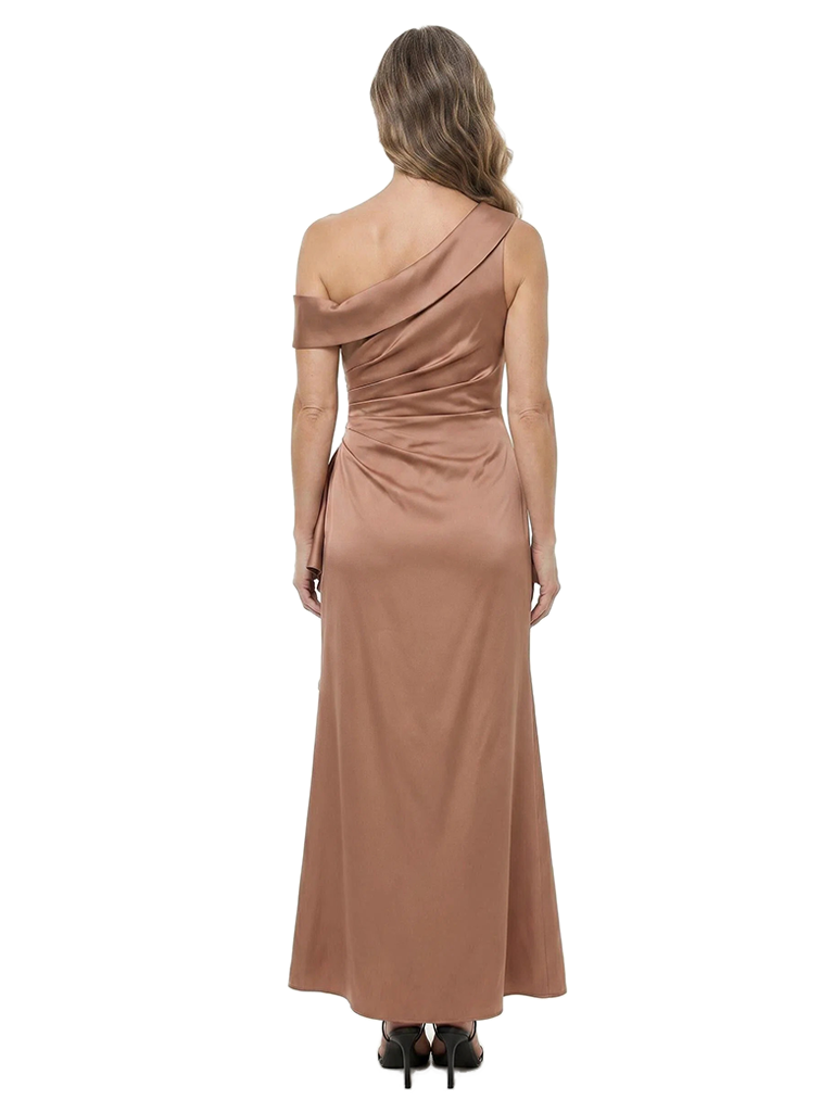 ChicSew Asymmetrical Straps Satin Ruched Mother Of The Bride Gowns Ruffle Side Slit Sheath Gown