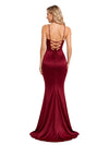 ChicSew Deep V Neck Spaghetti Straps Soft Satin Mermaid Criss Cross Beautiful Curve Hugging Floor Sweeping Bridesmaid Dress