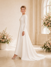 ChicSew Elegant Jewel Long Sleeves A-Line Crepe Floor-Length Wedding Dress