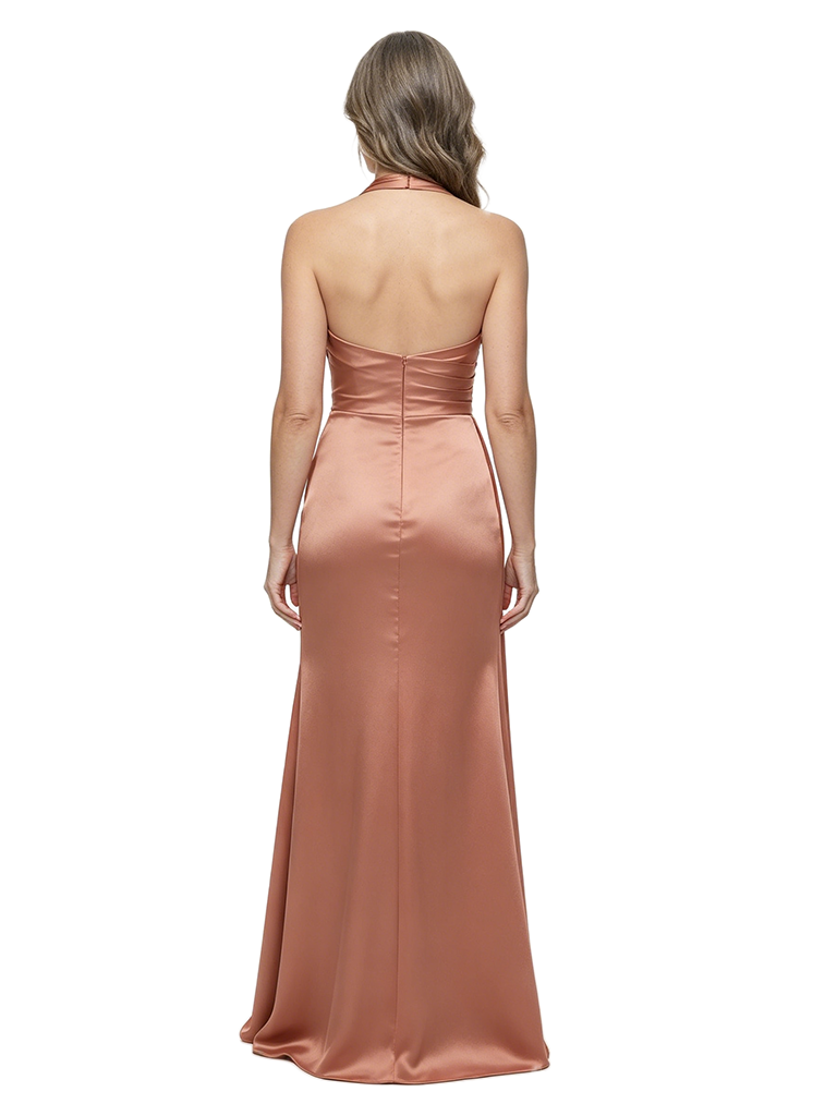 ChicSew Halter Deep V-Neck Pleated Satin Floor-Length Mother of the Bride Dress