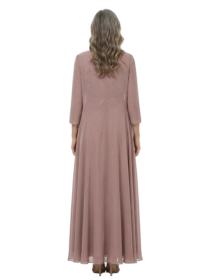 ChicSew Fancy Round-Neck Floor-Length Chiffon Mother Of The Bride Dresses With Floral Lace Appliques