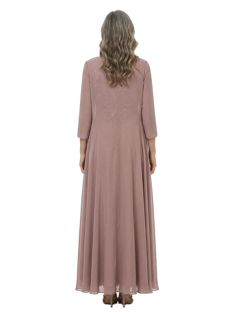 ChicSew Fancy Round-Neck Floor-Length Chiffon Mother Of The Bride Dresses With Floral Lace Appliques