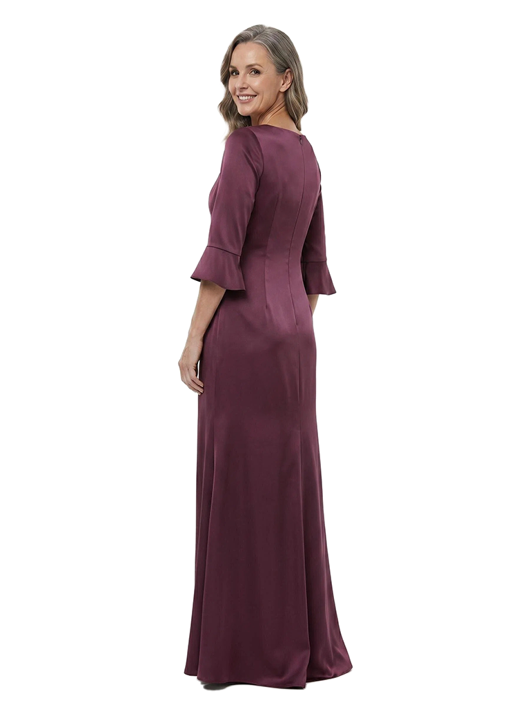 ChicSew V-Neck 3/4 Sleeve Satin Mermaid Beaded Appliqué Mother of the Bride Dress