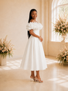 ChicSew Fancy Off The Shoulder A-Line Satin Tea-Length Wedding Dress
