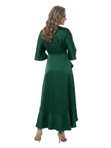 ChicSew V-Neck 3/4 Sleeve Satin High Low Hem Mother of the Bride Dress With Asymmetrical Ruffle