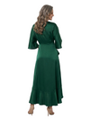ChicSew V-Neck 3/4 Sleeve Satin High Low Hem Mother of the Bride Dress With Asymmetrical Ruffle
