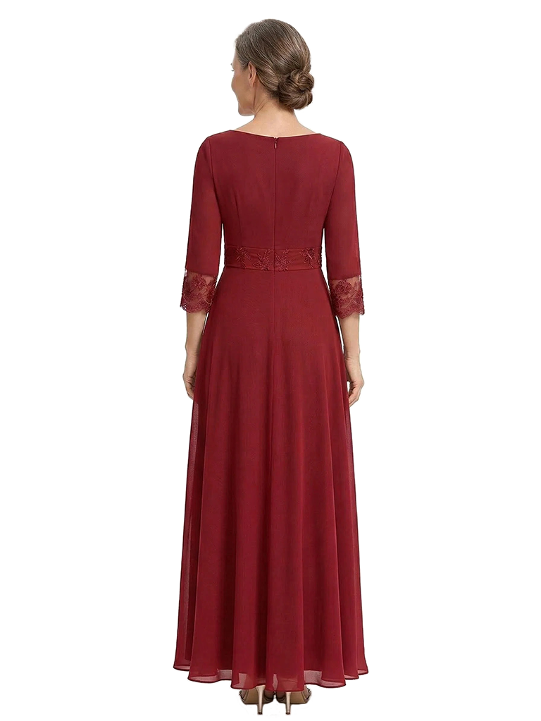 ChicSew Long Sleeve Lace Scoop A-Line Chiffon Evening Gown For Mother Of The Bride With Lace Cuffs