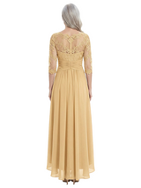 ChicSew Beautiful High-Low Long Sleeve Chiffon Ruffle Mother Of The Bride Dress With Illusion Lace Bodice