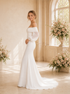 ChicSew Elegant Off The Shoulder Long Sleeves Crepe Mermaid Maxi Wedding Dress