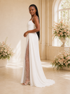 ChicSew Modern Spaghetti Straps Crepe Ruched Long Side Slit Mermaid Wedding Dress