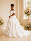ChicSew Fancy Elegant Off The Shoulder Ruched Boning A-Line Satin Maxi Wedding Dress