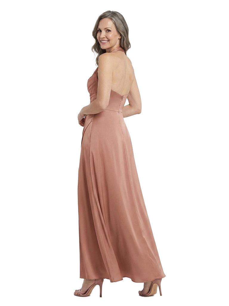 ChicSew Halter V-Neck Satin Ruched Mother Of The Groom Gowns Classy Floor Length Slit
