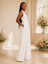 ChicSew Modern Halter Neck Crepe Open Back Floor-Length Wedding Jumpsuit