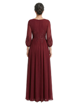 ChicSew V-Neck 3/4 Sleeve Beaded Lace Applique Ruched Waist Ankle Length Chiffon Formal Mother Of The Bride And Groom Dresses