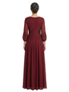 ChicSew V-Neck 3/4 Sleeve Beaded Lace Applique Ruched Waist Ankle Length Chiffon Formal Mother Of The Bride And Groom Dresses