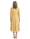 ChicSew V-Neck Chiffon Mother of The Bride Dress A-Line Tea-Length Gown Button Detail
