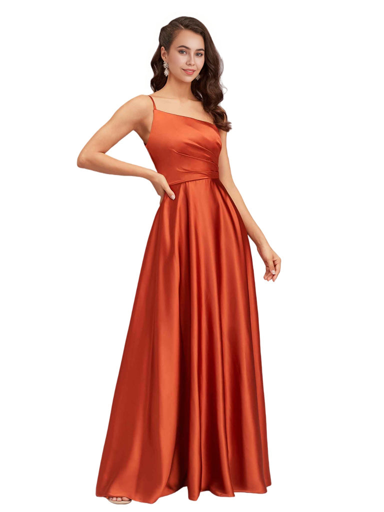 Unique Asymmetric One Shoulder Soft Satin A-Line Long Bridesmaid Dresses Online
