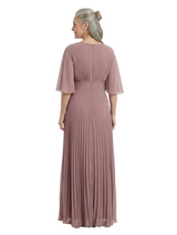 ChicSew Classy V-Neck Pleated Mother Of The Groom Dress With Flutter Sleeves Flowy Empire Waist Chiffon Evening Gown