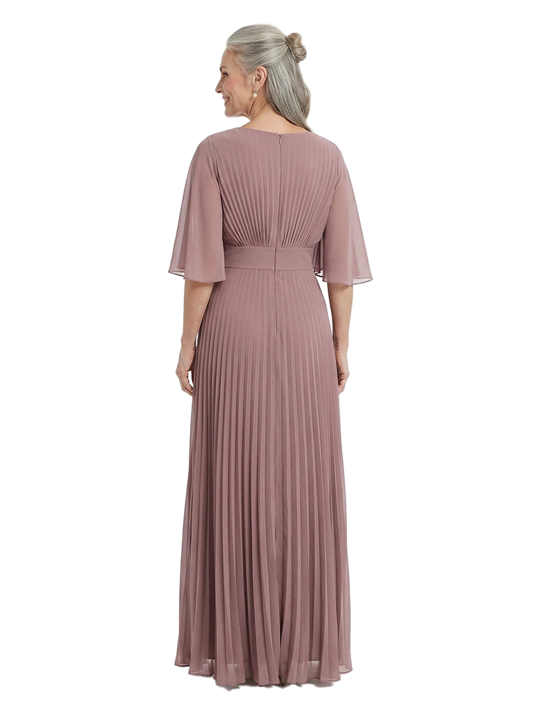 ChicSew Classy V-Neck Pleated Mother Of The Groom Dress With Flutter Sleeves Flowy Empire Waist Chiffon Evening Gown