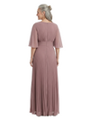ChicSew Classy V-Neck Pleated Mother Of The Groom Dress With Flutter Sleeves Flowy Empire Waist Chiffon Evening Gown