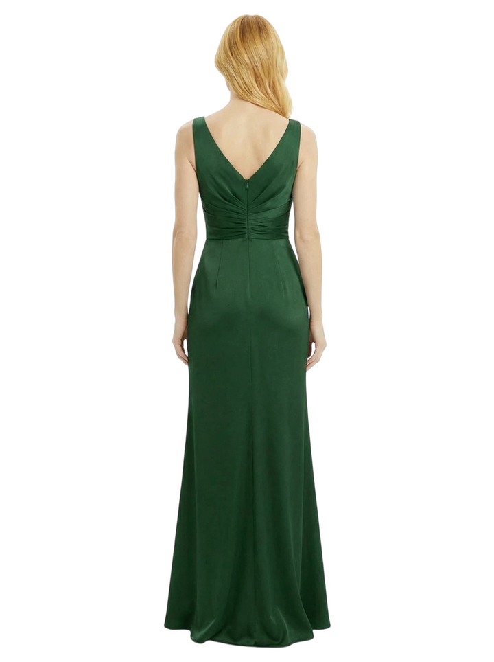 Simple Spaghetti Straps V-Neck Side Slit Floor-Length Satin Mother Of The Bride Dresses