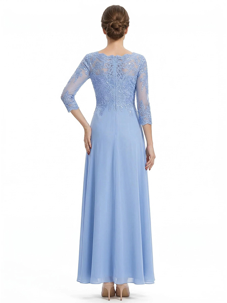ChicSew Elegant Jewel Long Sleeves A-Line Chiffon Floor-Length Lace Mother Of The Bride Dress